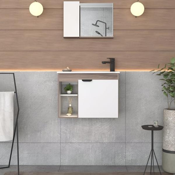 MUEBLE PARA BAÑO FLOTANTE DÁLIA 24" BLANCO Y CAFÉ MDP CON LAVABO
