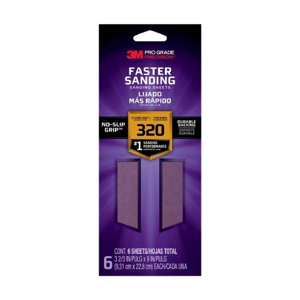 3M PRO GRADE PRECISION HOJAS DE LIJADO MÁS RÁPIDO, GRANO 320 MEDIANO, PAQ C/6