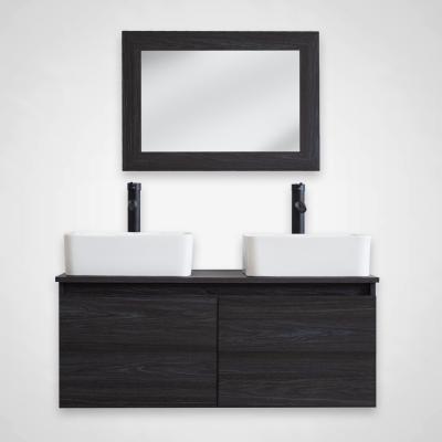 MUEBLE PARA BAÑO FLOTANTE BOTTICELLI 40" GRIS MDP CON 2 LAVABOS, 2 LLAVES NEGRAS Y 1 ESPEJO