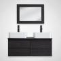 MUEBLE PARA BAÑO FLOTANTE BOTTICELLI 40" GRIS MDP CON 2 LAVABOS, 2 LLAVES NEGRAS Y 1 ESPEJO