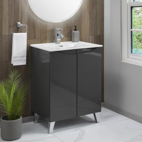 MUEBLE PARA BAÑO DE PISO LOVE 24" GRIS MDF CON LAVABO Y TOALLERO