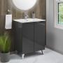 MUEBLE PARA BAÑO DE PISO LOVE 24" GRIS MDF CON LAVABO Y TOALLERO