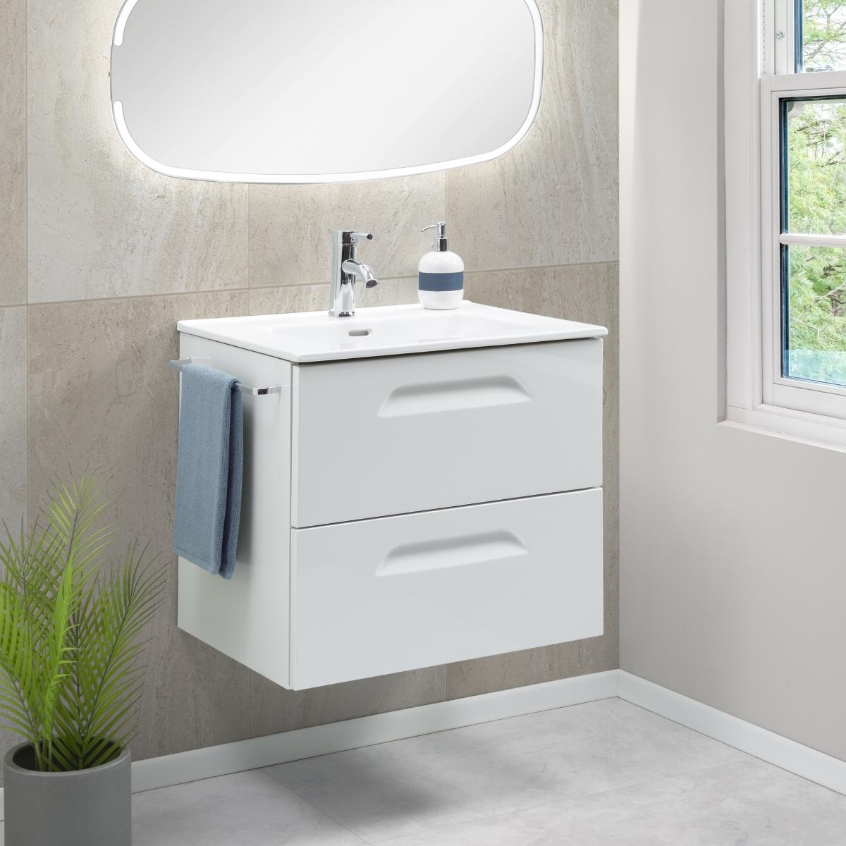 Mueble para baño flotante life 24" blanco mdf con lavabo y toallero