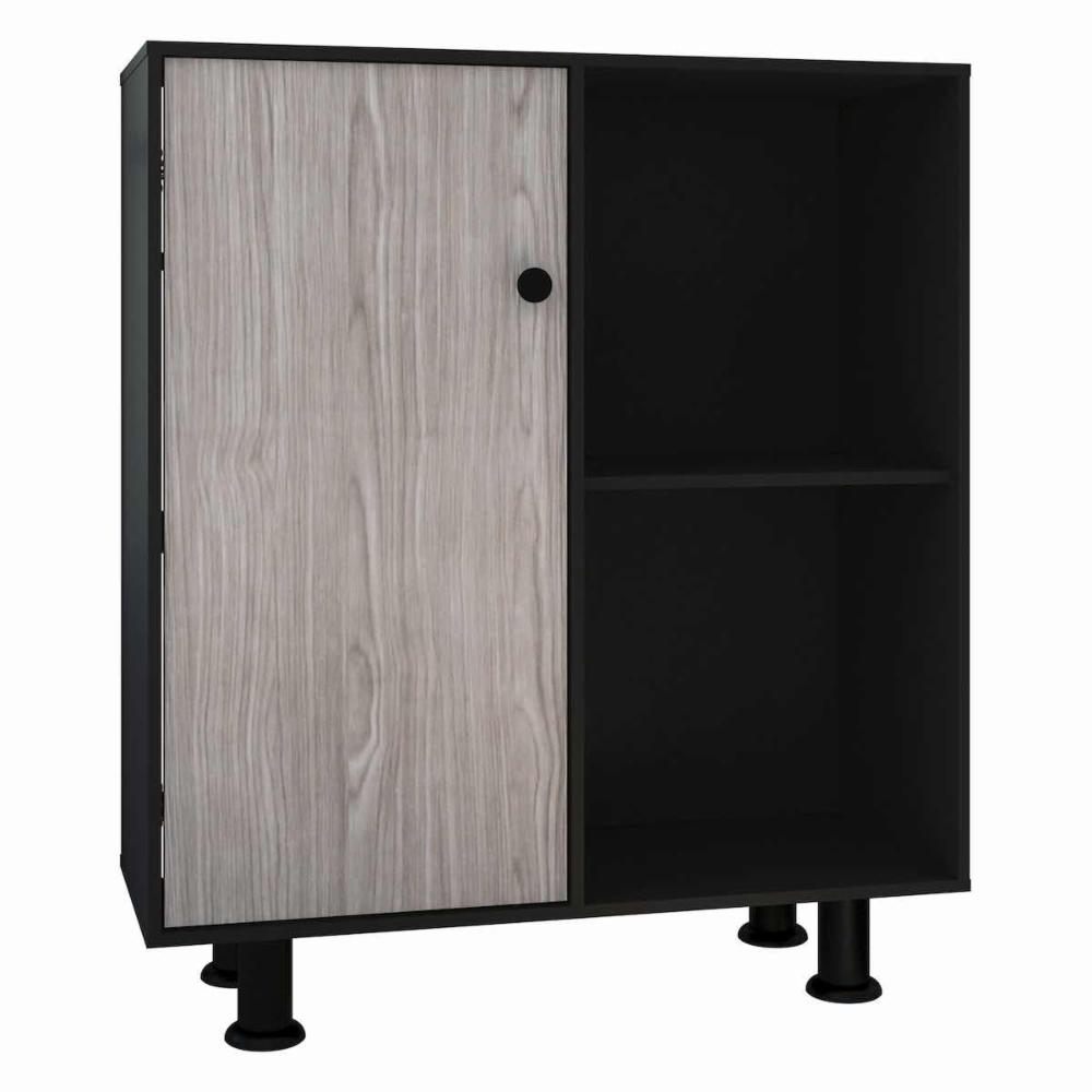 Cómoda - lima, funcional con puerta y repisas, patas metálicas y estilo moderno - color gris/negro