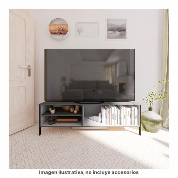 MUEBLE PARA TV DE 65 IN PRAGA CON ESTRUCTURA METÁLICA RESISTENTE Y AMPLIO ESPACIO DE ALMACENAJE EN COLOR GRAFITO GRIS