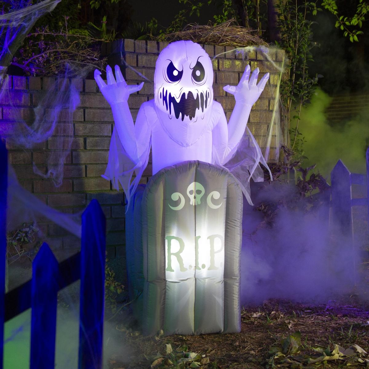 Inflable de halloween fantasma con tumba animado 1.52 m con luz led