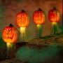 4 ESTACAS DE HALLOWEEN CALABAZAS CON LUZ LED 41 CM