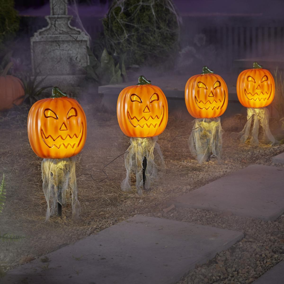 4 estacas de halloween calabazas con luz 40 cm