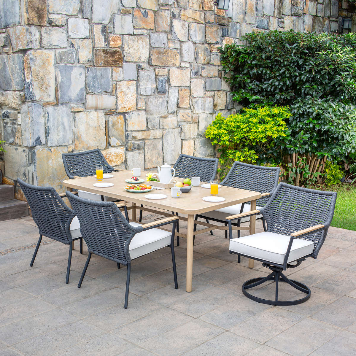Juego de jardin 7 piezas pembroke metal beige
