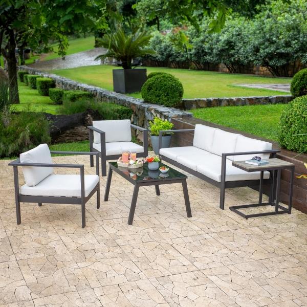 SALA DE JARDIN 5 PIEZAS LAWTON ACERO CAFÉ