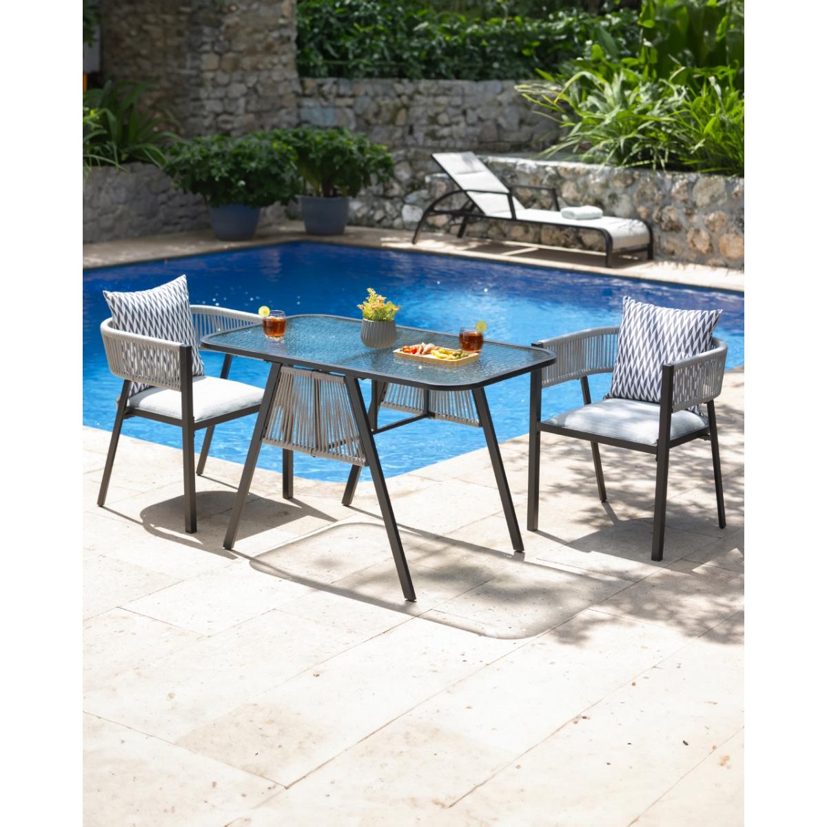 Bistro 3 piezas con cojines camelia metal gris