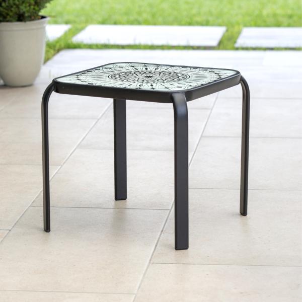 MESA DECORATIVA BLANCO Y NEGRO METAL