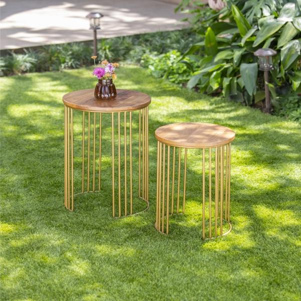 SET DE DOS MESAS DECORATIVAS DE METAL Y MADERA