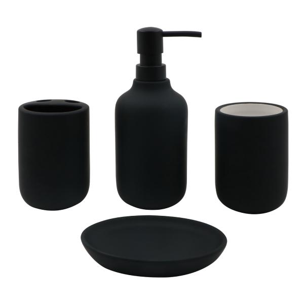 SET PARA BAÑO 4 PIEZAS CERÁMICO NEGRO