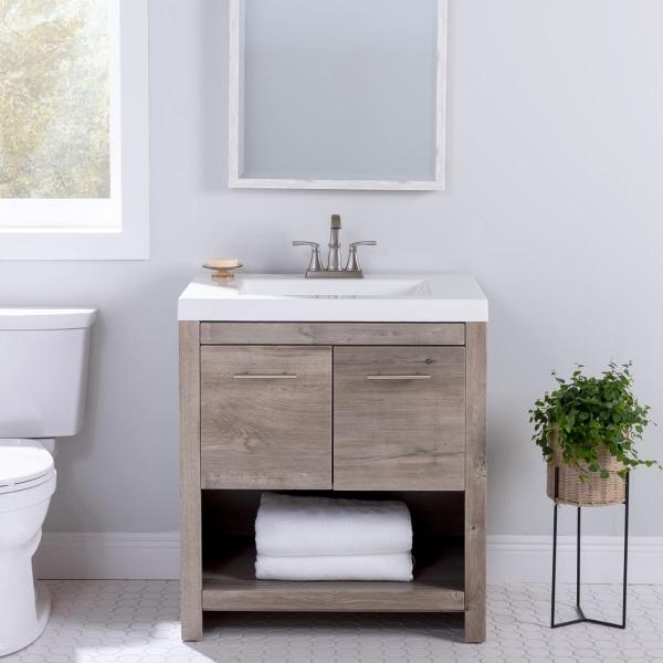 MUEBLE PARA BAÑO DE PISO BIRNEY 30" ROBLE MDF TERMOFORMADO CON LAVABO