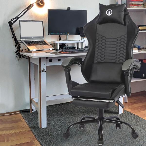 SILLA GAMER COBRA CON REPOSAPIES Y DESCANSA BRAZOS COLOR NEGRO