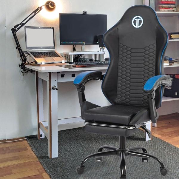 SILLA GAMER COBRA CON REPOSAPIES Y DESCANSA BRAZOS COLOR AZUL