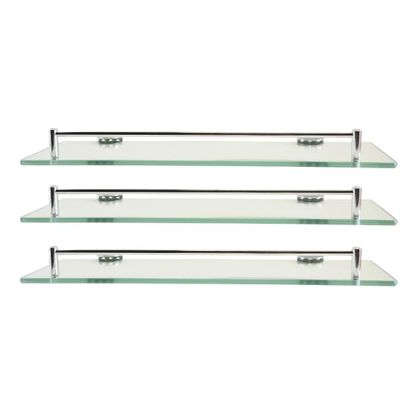 JUEGO DE 3 REPISAS RECTANGULARES DE ACERO INOX. Y VIDRIO