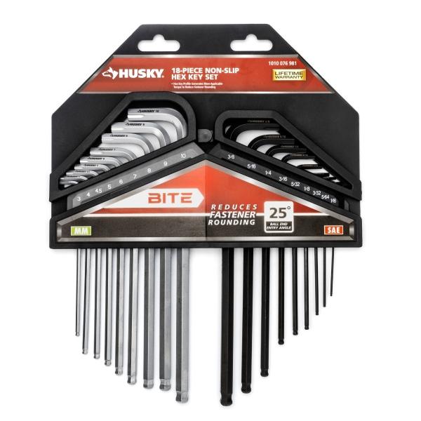 JUEGO DE LLAVES HEXAGONALES HUSKY BITE DE 18 PIEZAS ESTÁNDAR/MM