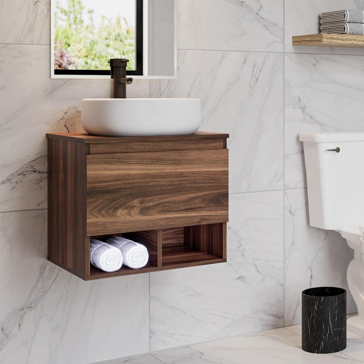 Mueble para baño flotante greco 20" nogal mdp con lavabo