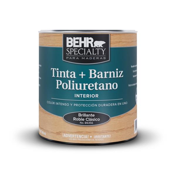 TINTA Y BARNIZ BASE AGUA BRILL ROBLE CLASICO B6356 QT