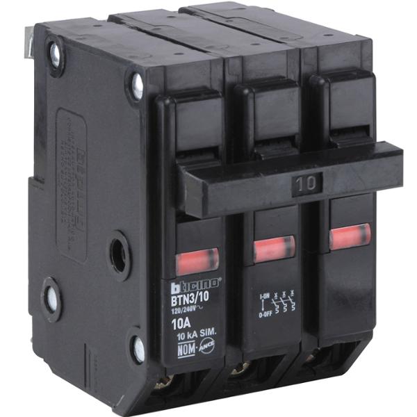 INTERRUPTOR TERMOMAGNÉTICO 10A, 3 POLOS, 120/240V, 10KA, ENCHUFABLE