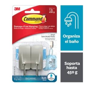 GANCHO COMMAND DECORATIVO, NIQUEL, CHICO, 2 PZAS, CON TIRAS RESISTENTES AL AGUA
