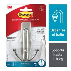 GANCHO COMMAND DECORATIVO DOBLE PUNTA, NIQUEL, GRANDE, TIRAS RESISTENTES AL AGUA, 1 UND