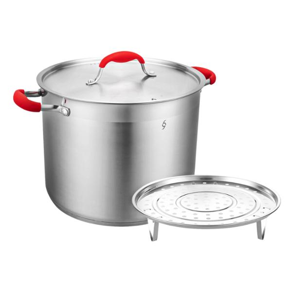 OLLA ALTA ACERO INOXIDABLE 16L CON TAPA+VAPORERA