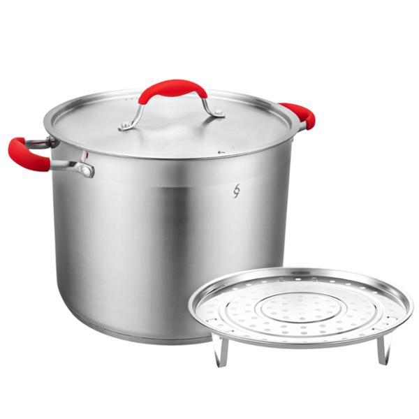 OLLA ALTA ACERO INOXIDABLE 13.5L CON TAPA+VAPORERA