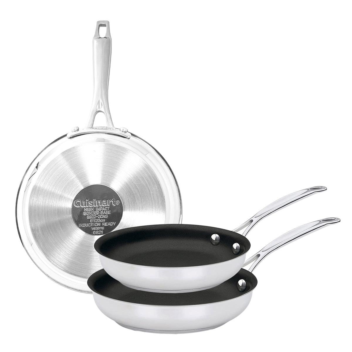 3 pack sartenes de acero inoxidable con antiadherente cuisinart