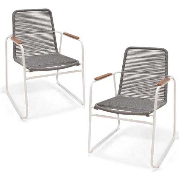 SET 2 SILLAS WASABI ALUMINIO BLANCO, MADERA Y RESPALDO DE CUERDA