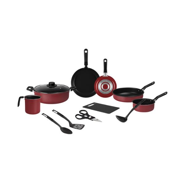 BATERÍA DE COCINA EKCO CHERRY 12 PIEZAS ROJO