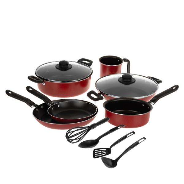 BATERÍA DE COCINA 12PZ ROJO EKCO CON ANTIADHERENTE