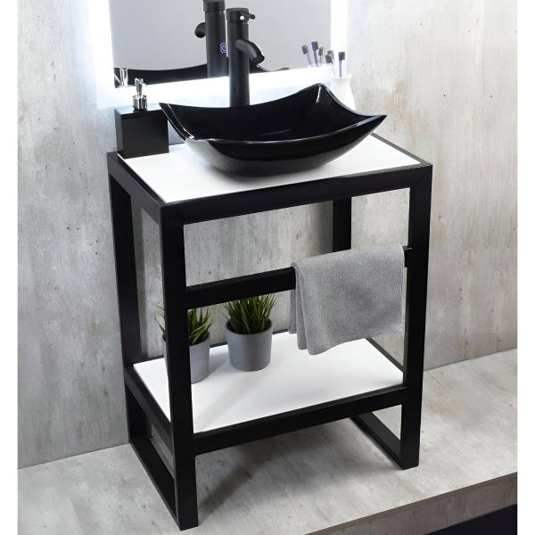 MUEBLE PARA BAÑO DE PISO SIBERIA STYLO 24" NEGRO ACERO CON LAVABO, MONOMANDO Y CÉSPOL