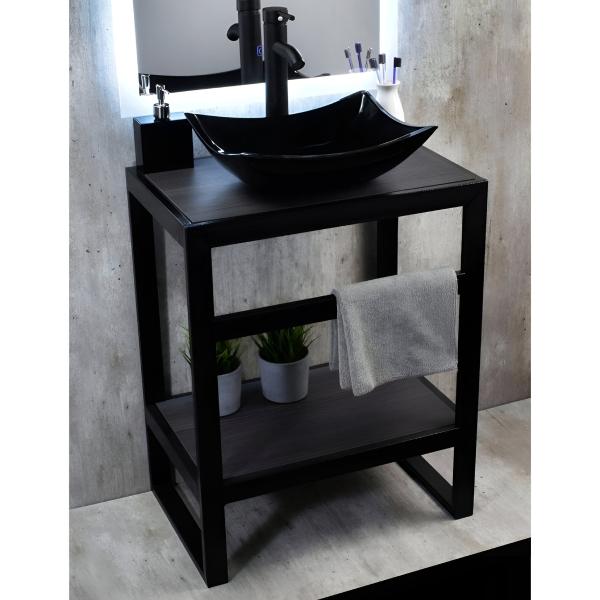 MUEBLE PARA BAÑO DE PISO INDI STYLO NEGRO ACERO CON LAVABO, MONOMANDO Y CÉSPOL