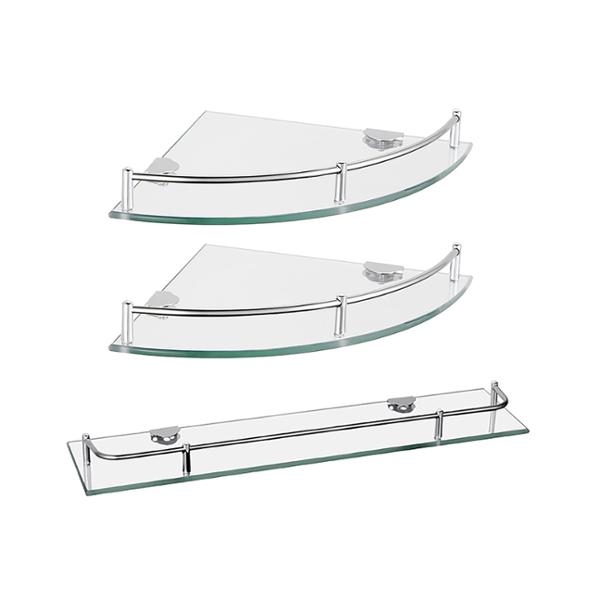 PAQUETE DE 3 REPISAS 2 ESQUINERAS Y 1 RECTAS VIDRIO CON SOPORTE AC 048 3 PACK