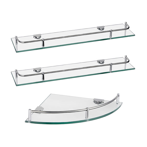 SET DE 3 REPISAS; 2 RECTAS, 1 ESQUINERA DE CRISTAL