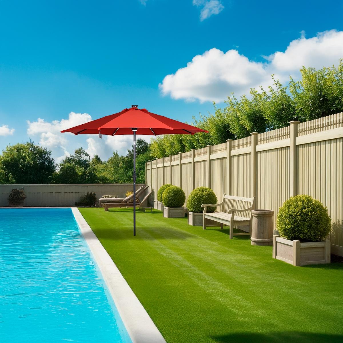 Sombrilla de 9 pies con inclinación automática y luces led solares