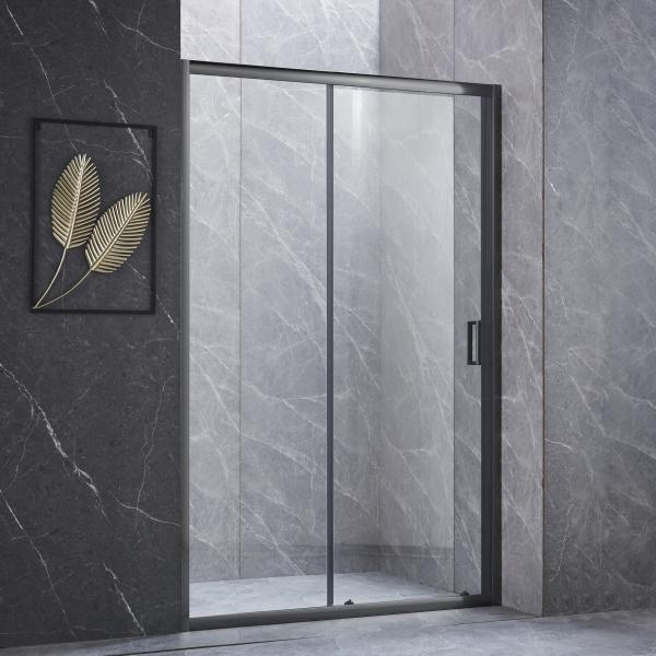 CANCEL PARA BAÑO CORREDIZO 130 X 185CM CRISTAL TEMPLADO CON MARCO NEGRO