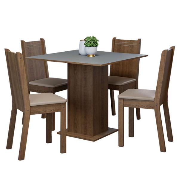 MESA 4 SILLAS RUSTIC/GRIS/SINTÉTIC BEIGE