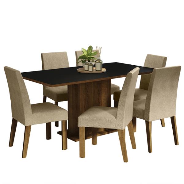 CONJUNTO COMEDOR 6 SILLAS RUSTIC/NEGRO