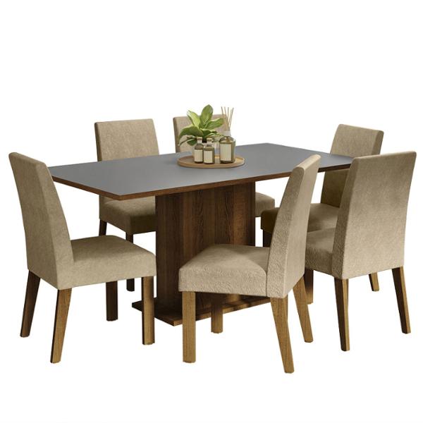 CONJUNTO COMEDOR 6 SILLAS RUSTIC/GRIS