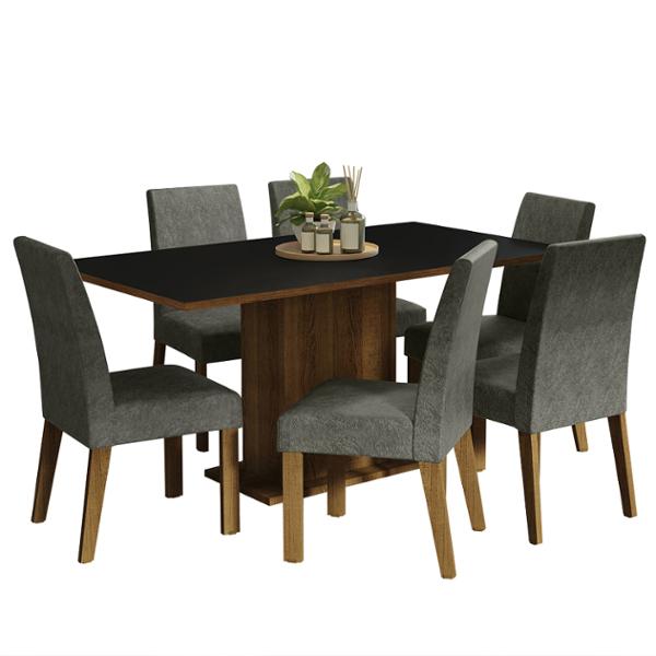 COMEDOR 6 SILLAS RUSTIC/NEGRO/SILVER
