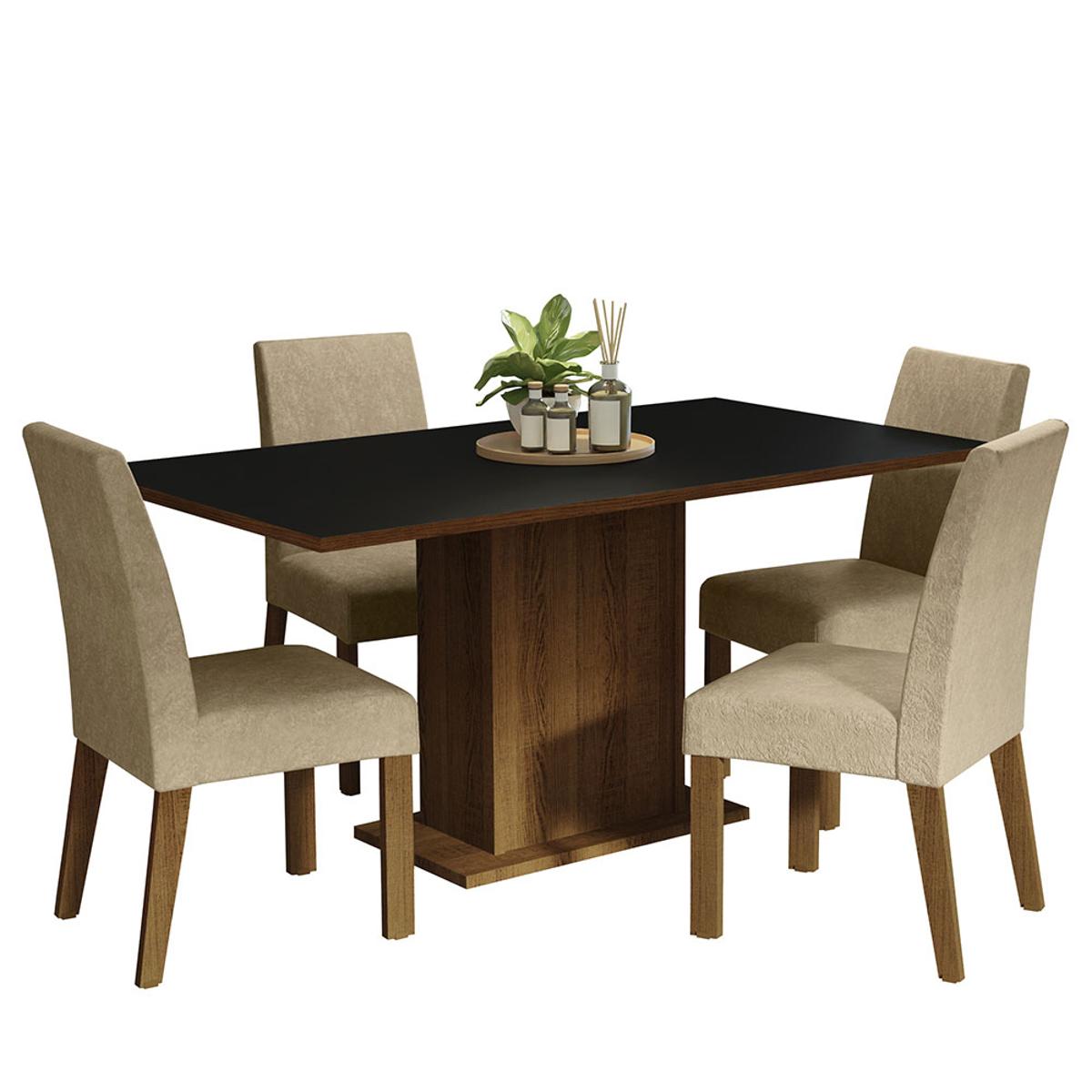 Conjunto comedor madesa 4 sillas negro