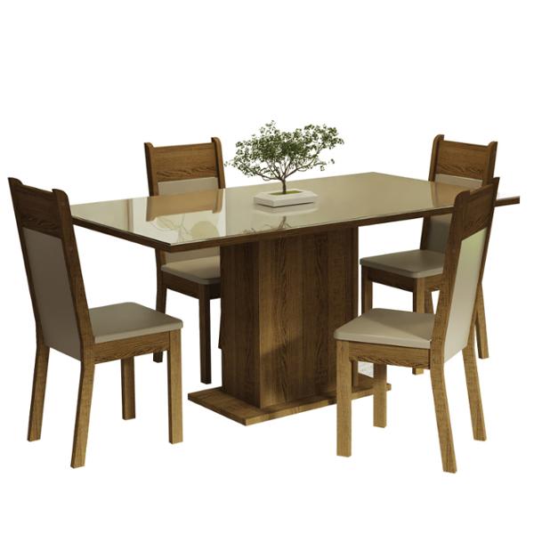 MESA 4 SILLAS VIDRIO CREMA/BEIGE MADESA