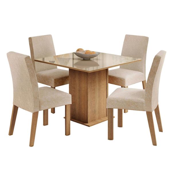 COMEDOR EVELIN MADESA VIDRIO 4 SILLAS