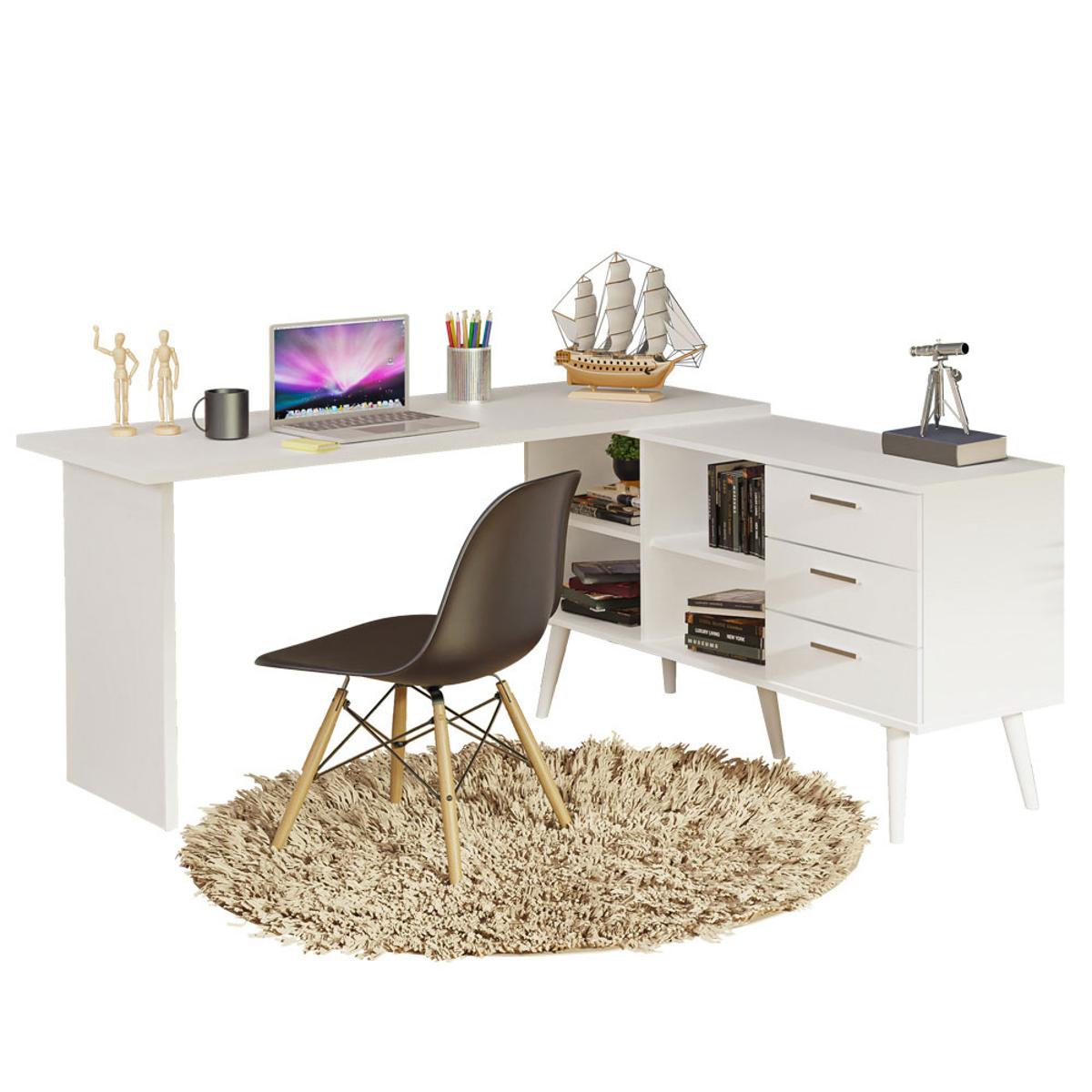 Escritorio esquinero 3 gavetas blanca madesa