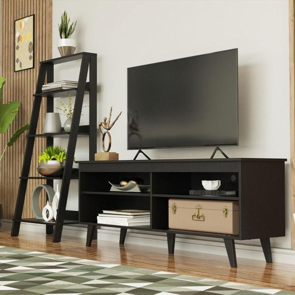 RACK TV 65 PULGADAS UDINE + ESTANTE NEGRO MADESA