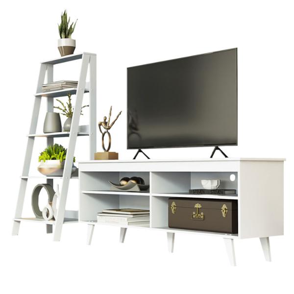 RACK 65 PULGADAS UDINE + ESTANTE BLANCO MADESA
